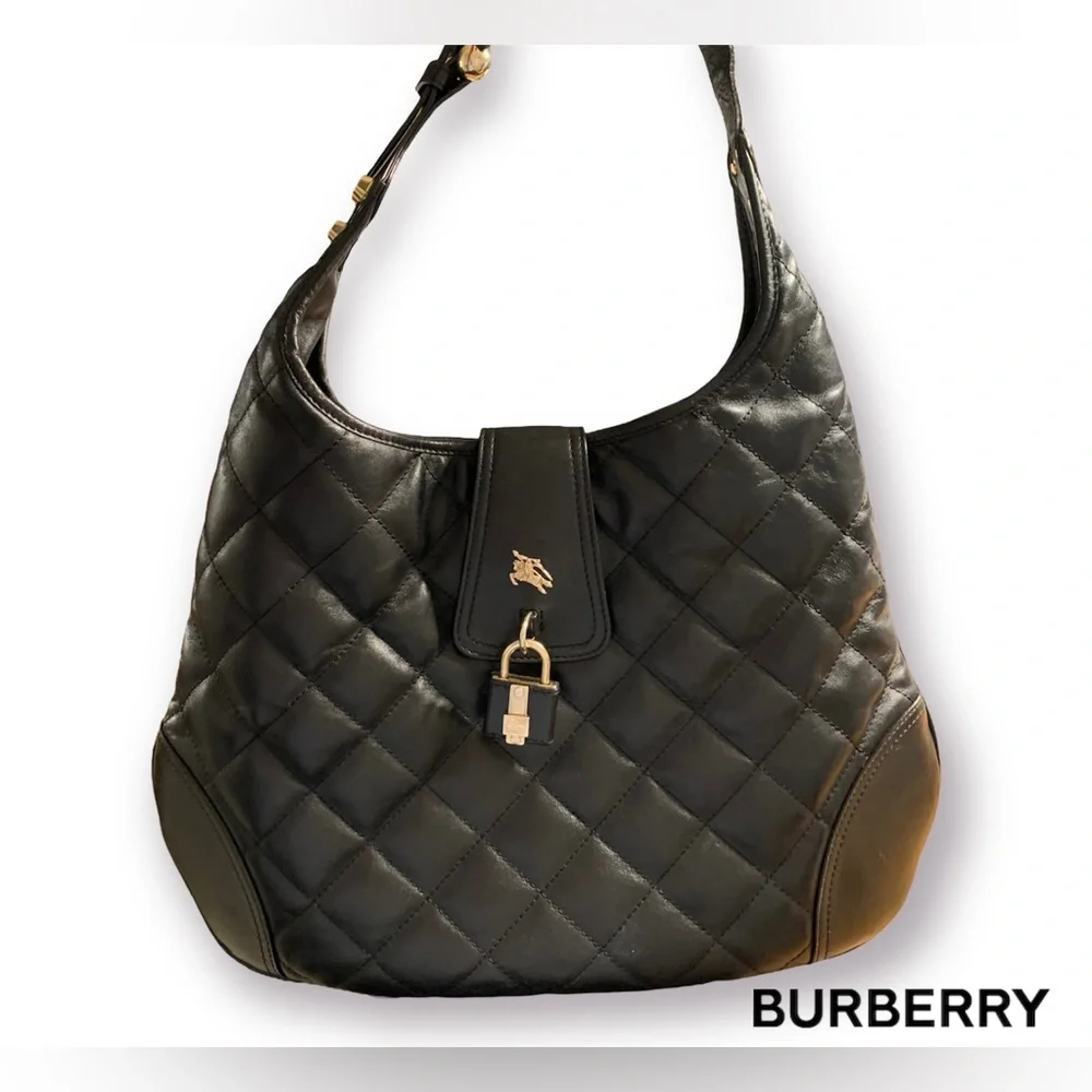 Burberry Quilted Black Leather Brook Hobo Shoulder Bag with Lock EUC - Picture 1 of 14